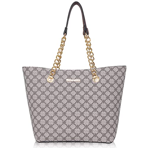 Montana West Large Tote Bag with Zipper Leather Purses and Handbags for Women Chain Purse Bag Top Handle Shoulder Hobo Handbags Fashion Ladies Designer Handbags with Pockets MWC-039BR