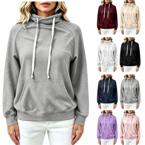 ENCURKUS Women Pullover Y2K Hoodies Casual Cowl Neck Sweatshirt with Pocket - image 1