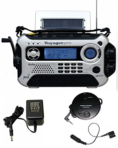 Kaito KA600 Silver Solar/Crank AM/FM/SW NOAA Weather Radio, Bonus AC Adapter/Charger, Bonus Reel
