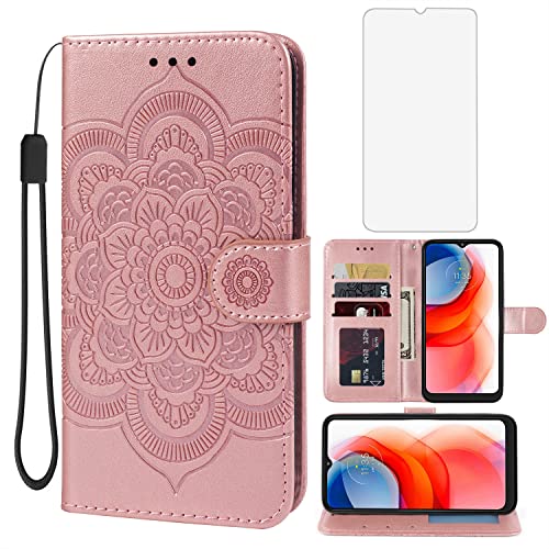 Coque Moto G Play 2021 Étui portefeuille en cuir avec protège-écran verre trempé et porte-carte