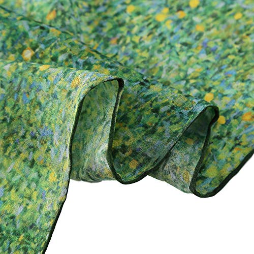 Long Crepe Silk Scarf Classic Art Print, Green Floral, 61" X 17" (155Cm X 43Cm) #TOP4