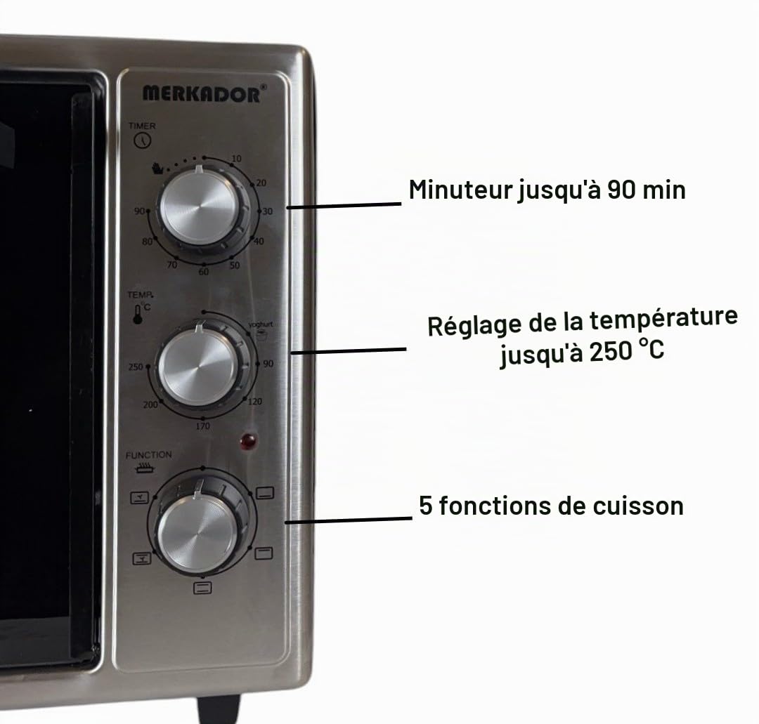 Four Autonome L - 50 litres - 2000 W - Finition Inox - Air Chaud - Intérieur émaillé facile à nettoyer