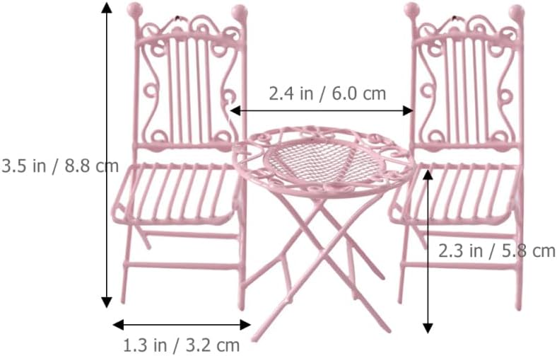 IMIKEYA 1/12 Scale Miniature Bistro Table Chair Set Metal Material Rustic Style Great for Doll Furniture Sets Miniature Houses