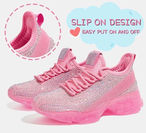 LUCKY STEP Girls Rhinestone Slip On Sneakers Kids Sparkly Lightweight Tennis School Knit Jelly Sole Glitter Walking Shoes Toddler3