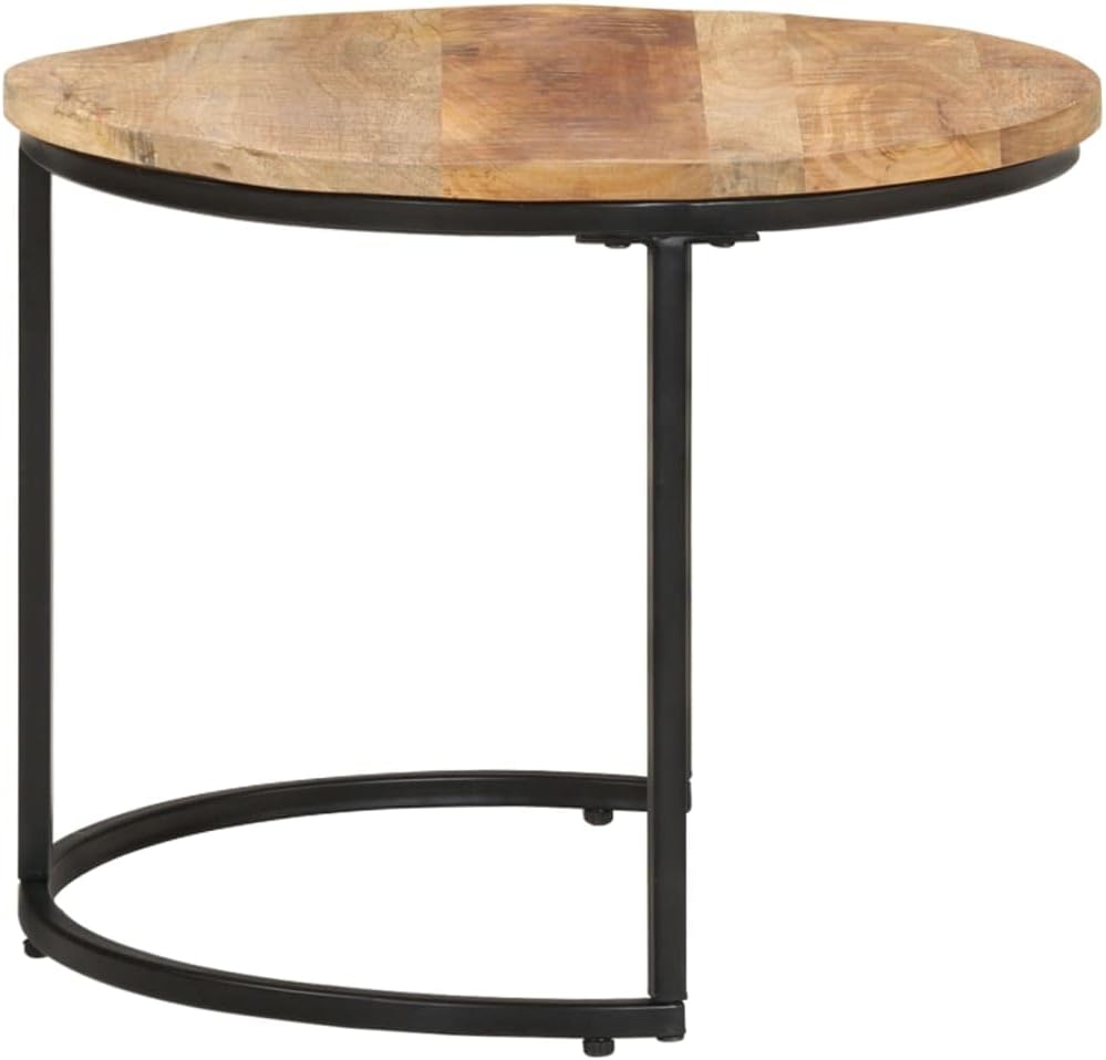 vidaXL Round Nesting Tables- Mango Wood- Natural Finish- 2 Pieces Set- Space-Saving- Living Room Furniture