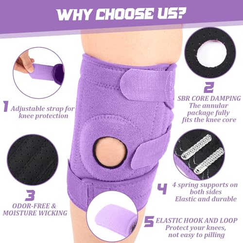 Image of Foilswirl 1 Pcs Kids Knee Brace with Side Stabilizers,Purple | Patella Gel Pad Opening, Adjustable Straps Youth Child Knee Brace Support, Meniscus Tear Sports Running