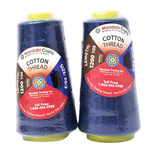 Image of Mandala Crafts Blue Thread Cones for Machine and Hand Quilting - 2400 Yds 50 WT Multiple Purpose Mercerized 100% Cotton Threads for Sewing Machine Serger Embroidery