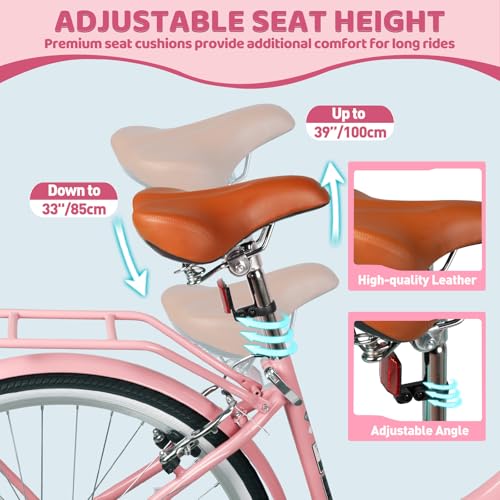 image for EISYROOD 26 Inch Beach Cruiser Bike for Women, Hybrid Womens Bike with