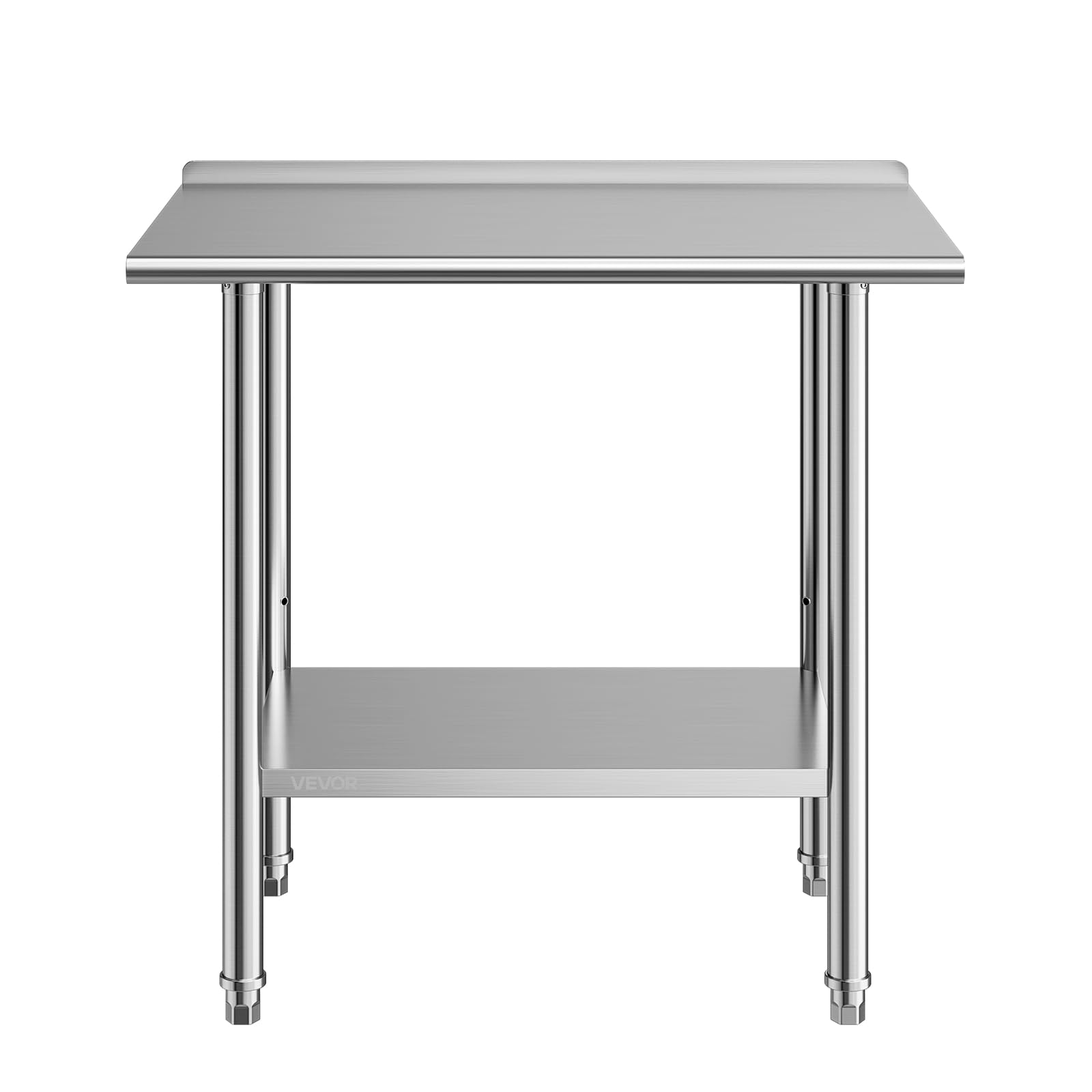 VEVOR Mesa de Trabajo de Acero Inoxidable 2 Niveles, Mesa de Preparación de Alimentos 91,5x61x89,4 cm, Estante Inferior Ajustable, Protector contra Salpicaduras, para Restaurantes, Bares, Hoteles