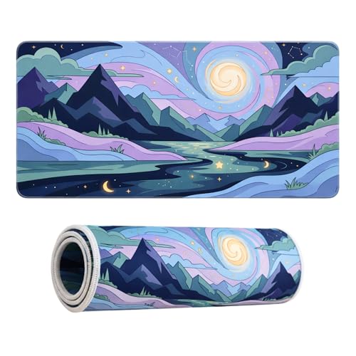 Image of MASI Picks Moonrise Valley Extended Desk Mat 458 x 915 mm| Large Mouse Pad with Stitched Edges | 3mm Thick Desk Pad with Anti-Slip Rubber Base | Smooth Surface for Office, Work & Gaming
