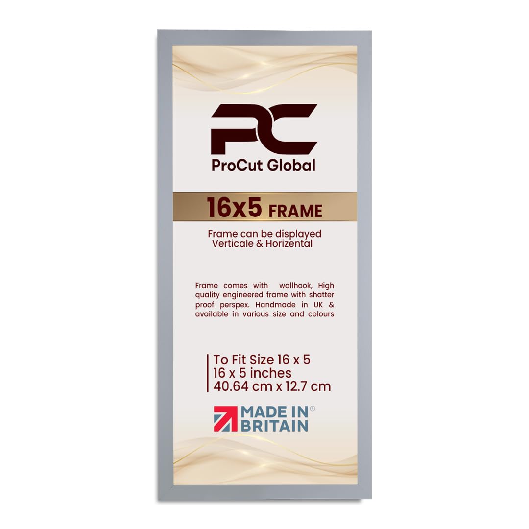 Procut Global 16X5 Light Grey Picture Frames - Modern Wooden Photo Frame with Shatterproof Perspex for Wall or Tabletop - Perfect for Posters, Certificates, Prints - Sizes & Colors Available
