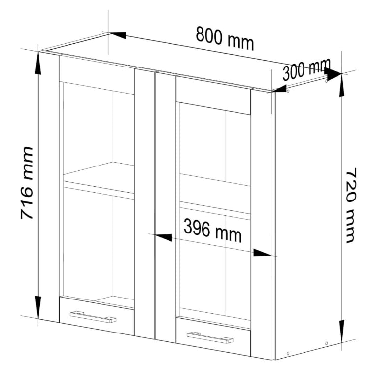 BDW - Armoire de Cuisine Suspendue Vitrée Oliwia W Blanche 80x30,5x72cm – Meuble Haut de Cusine Vitree – Placard Mural – Rangement – Vaiselle