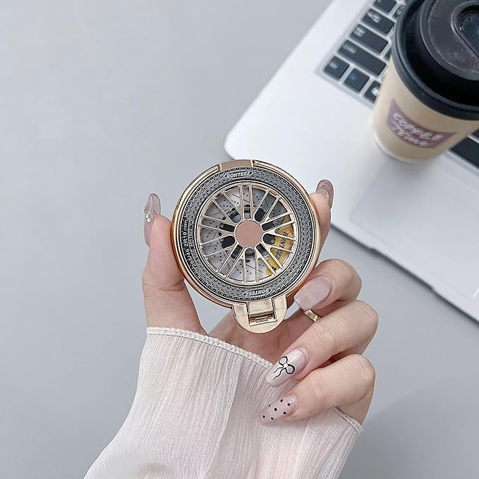Mobile Phone Ring Holder Stand for Smartphones | Car Wheel Rim Design Rotating Finger Grip | 360 Degree Kickstand for One Hand Use, Desk Viewing & Secure Hold (Golden)-image-20
