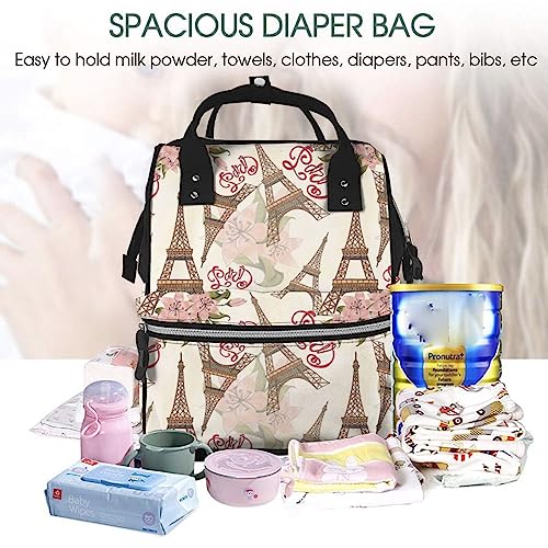 Sac à dos Tour Eiffel avec fleurs pour ordinateur et à langer multicolore - 5