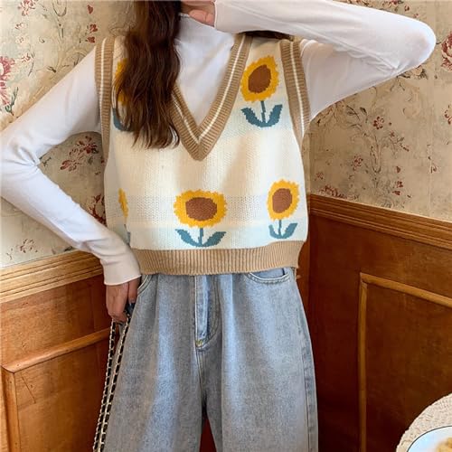 Image of jinghuiyue Women's Sleeveless Sweater Vest Halloween Skull Printed Knit Vest V Neck Crop Pullover Knitwear Tank Tops