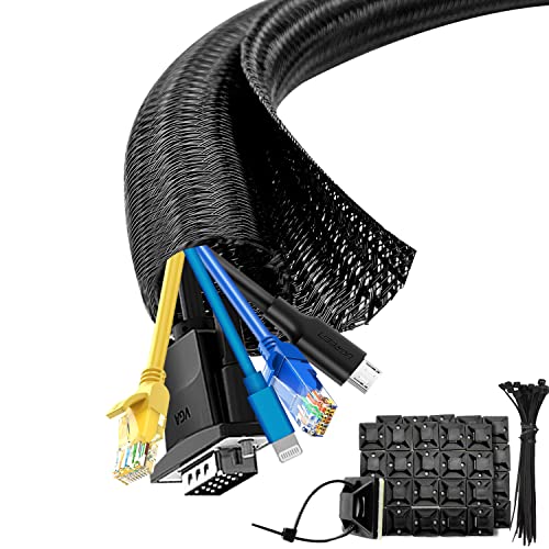 Organizador Cables shinfly Organizador Cables, Cubre Cables de 3m con 40pcs Zip Ties, 40 Cable Clips, Organizador de Cables Funda Recoge Cables...