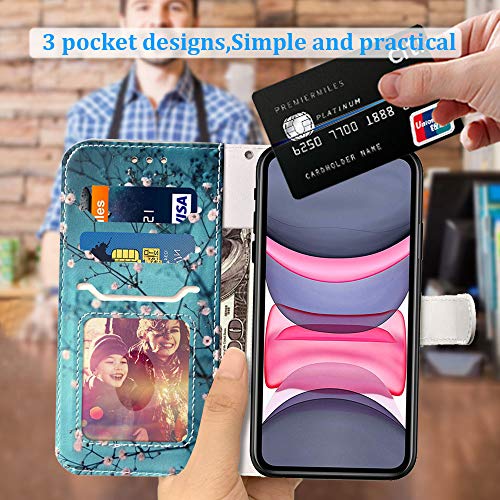 Jancalm CASE FOR IPHONE 11 WALLET WITH CARD HOLD Compatible With Iphone 11 Wallet Case, Floral Pattern Premium Pu Leather [Wrist Strap] [Card/Cash Slots] Stand Feature Flip Cases Cover thumb #1