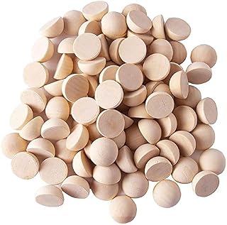 NINGWANG 100Pcs 20 mm Half Wooden Beads, Unfinished Split Natural Round Wood Balls Loose Beads for DIY Christmas