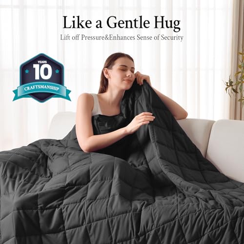Image of Topblan Weighted Blanket for Adults 12lbs, Soft Cooling Breathable Weighted Throw for Sleeping, Machine Washable Heavy Blanket with Glass Beads for Summer, Sofa Bed, 48 inchx72 inch Twin Size, Black
