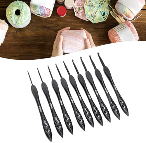 WQAPVHBG 9Pcs Crochet Hooks Set, 2.0-6.0mm Ergonomic Crochet Hook Set, Multipurpose Crochet Knitting Hooks with Hollow Design for Making Blankets, Hats, Scarves, 6.3in, Black - 4