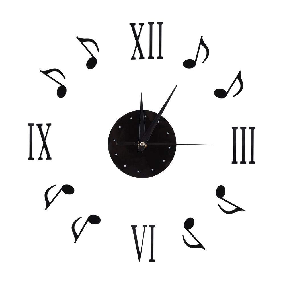 Gran adhesivo de pared con diseño de reloj, reloj de pared grande de bricolaje Notas musicales y números romanos Reloj Diseño moderno para la oficina en el hogar Sala de estudio en el aula Decoración