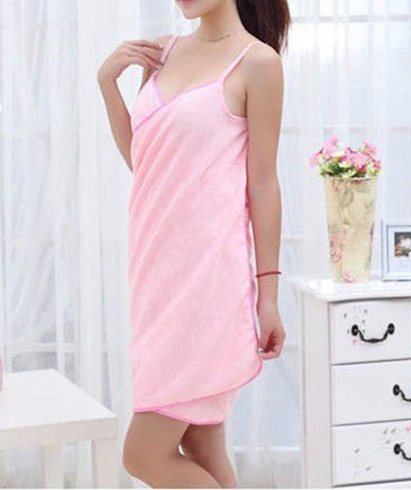 Heartell Women's Wearable Quick-Drying Soft Bath Towel Shoulder Straps Beach Towel Spa Bathrobes (Pink)