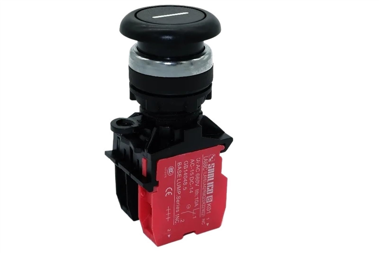 Pulsador de cabeza de seta de parada de emergencia resistente al agua con marca SB1 LA68C M22-MJ45M resorte momentáneo Ø22mm(Black,1NO AND 1NC)