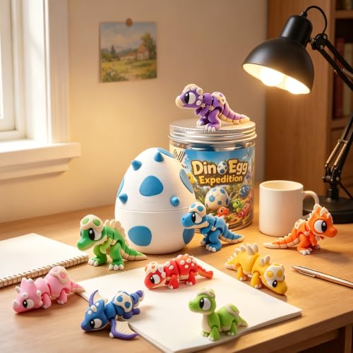 3D Printed Articulated Dinosaur Figurines with Hatching Egg, Flexible Decor Set, 9PCS Collectible Dinosaur with Storage Egg, Stress Relief Fidget Ornament for Adults & Teens, Unique Display & Gift - Image 4