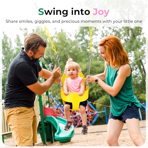 Image of DECORLIFE Toddler Swing - High Back Full Bucket Seat for Ages 1-3, 330lb Capacity, Baby Infant Swing Outdoor with Safety Design, Plastic-Coated Chains, Carabiners for Backyard, Garden-Yellow
