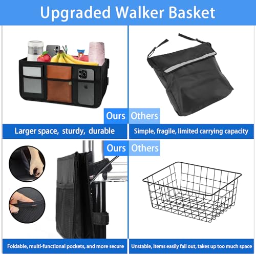 Large Capacity Walker Bag for Seniors with Cup Holder and Storage Pockets