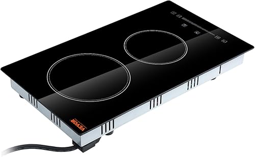 Miniatura 10 de VEVOR Estufa eléctrica integrada, 12 pulgadas, 2 quemadores, placa de cocina de cerámica radiante de vidrio con control táctil sensor, temporizador