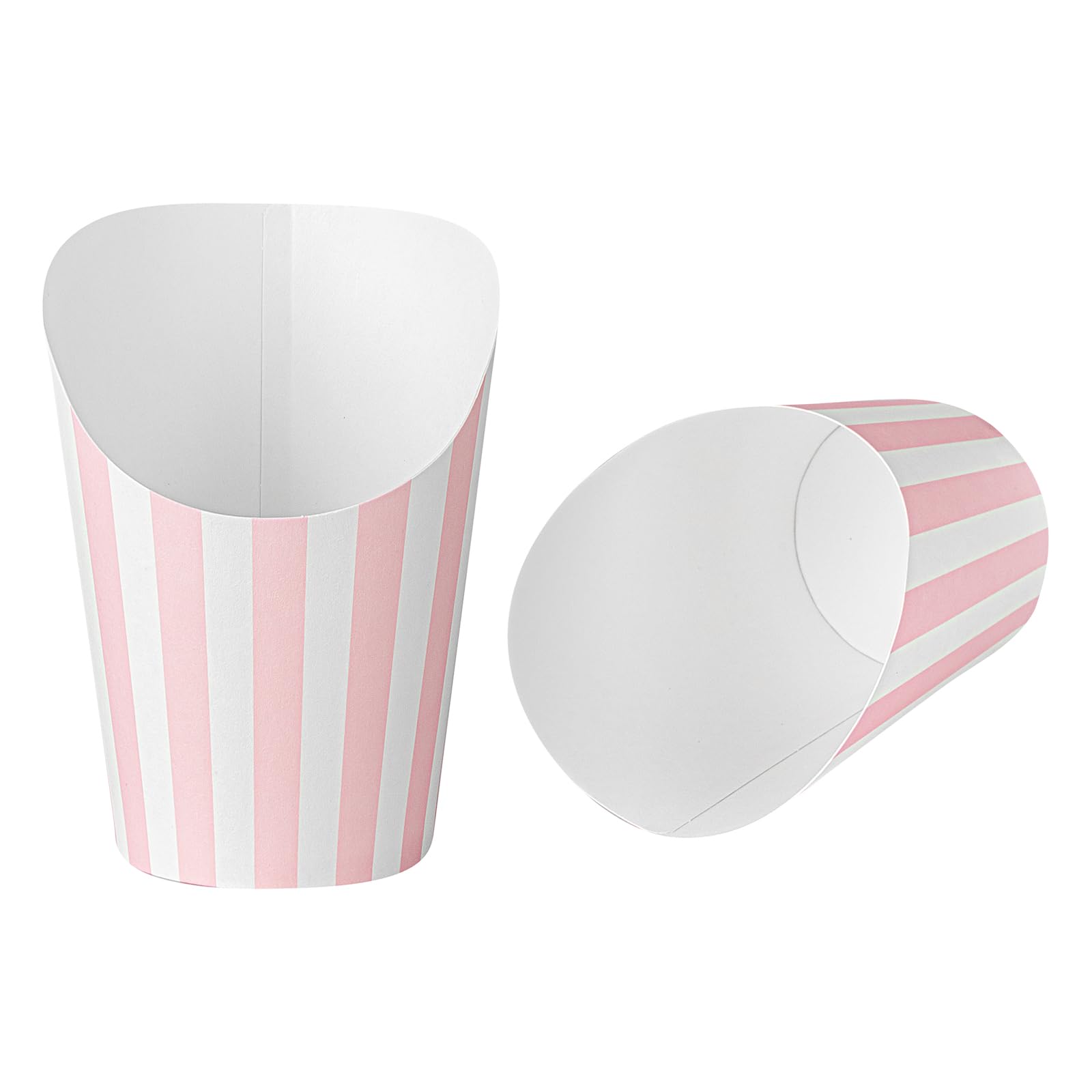 Restaurantware Bio Tek - Recipientes para patatas fritas de 12 onzas, 100 vasos desechables para charcutería, diseño inclinado, redondos, a rayas, para papas fritas o palomitas de maíz