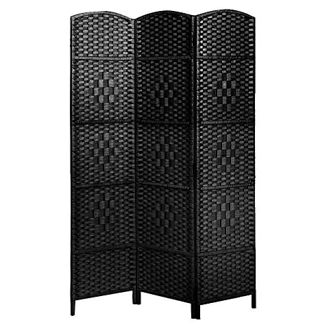 Black 3 Panel Wicker Room Divider Hand Made Privacy Screen Living Room Separator Partition Cover