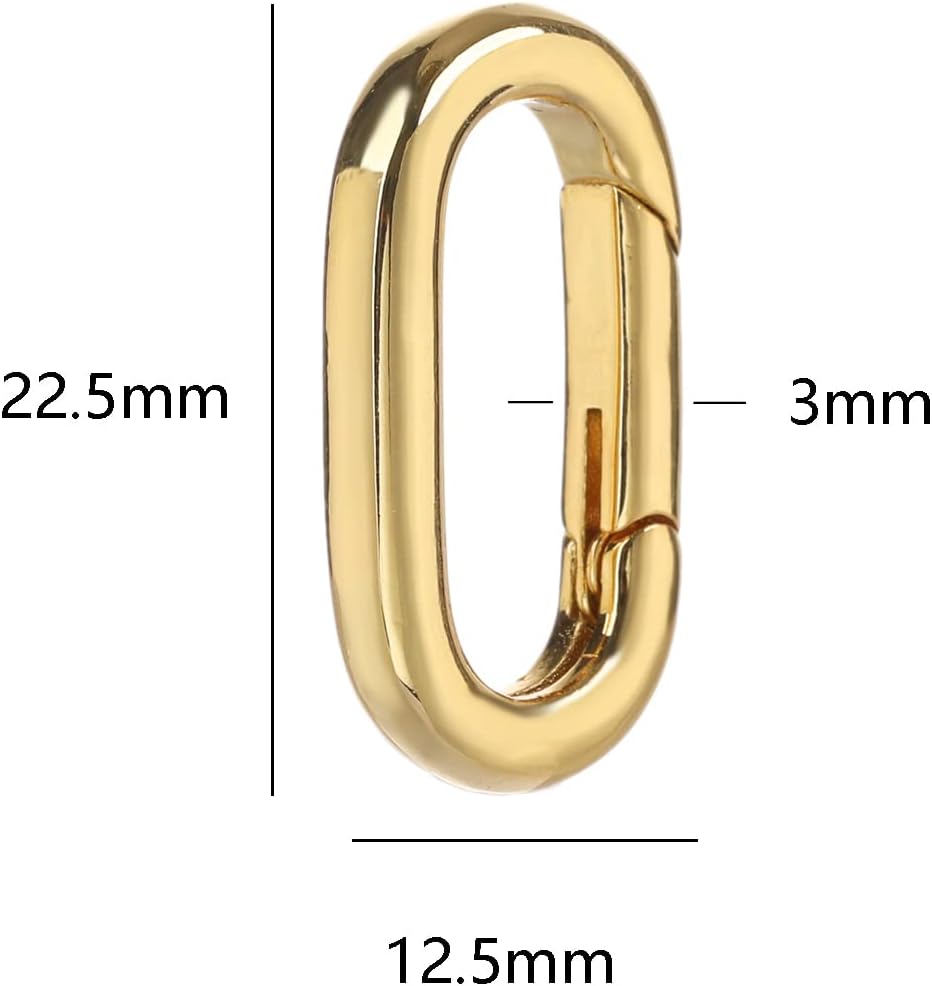 18K Gold Filled Oval Clasp Necklace Connector Spring Clasps Keychain Carabiner Lock Clasps Included for Jewelry Finding Necklace Bracelet Making (22.5 * 12.5 * 3MM, Gold)