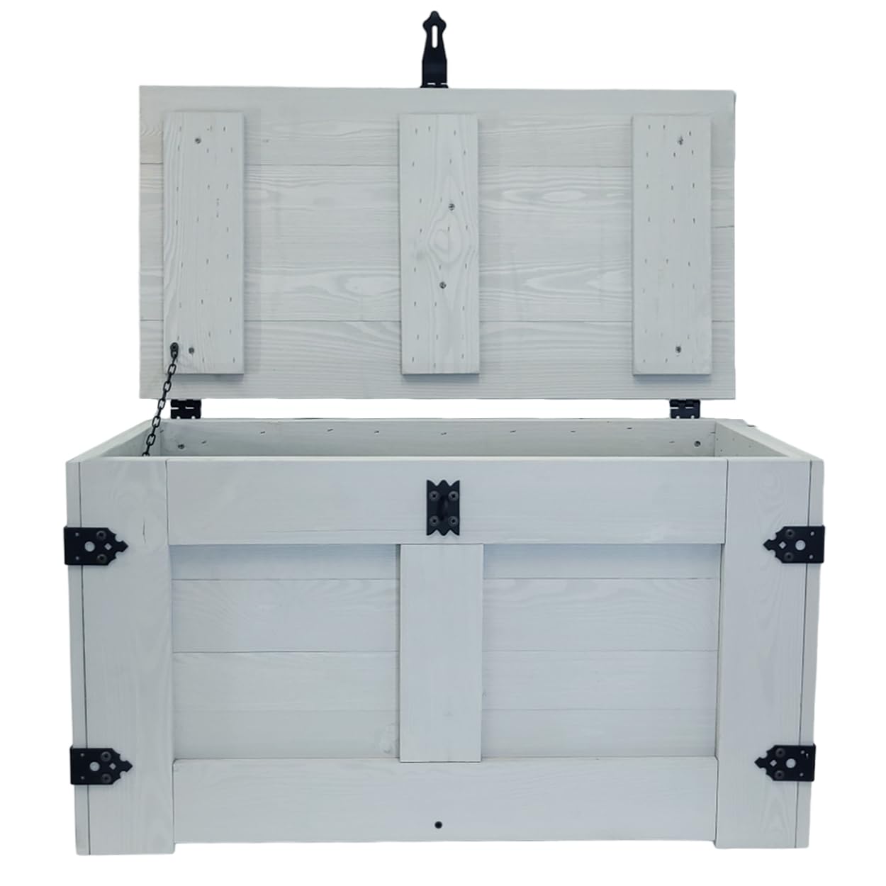 weeco Holztruhe grau Schatztruhe Aufbewahrungsbox. Holzkiste Truhe Couchtisch Beistelltisch Vintage Shabby chic klappbarem Deckel und Stauraum.