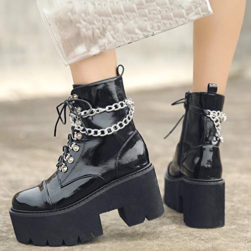 Image of Parisuit Womens Goth Patent Ankle Boots Platform Chunky Combat Boots