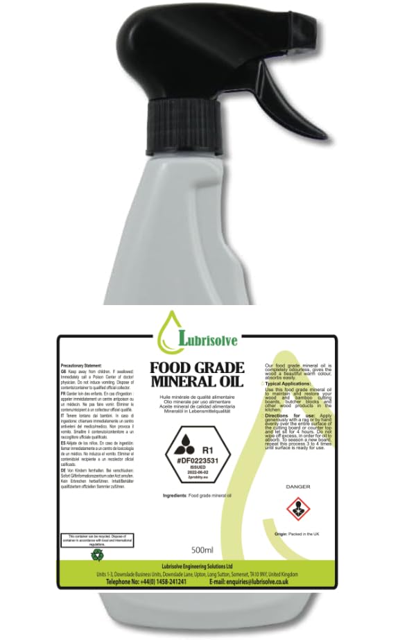 Lubrisolve Food Grade Mineral Oil Spray Bottle for Cutting Boards, Countertops, Butcher Blocks, Slate and Stone 500 ml