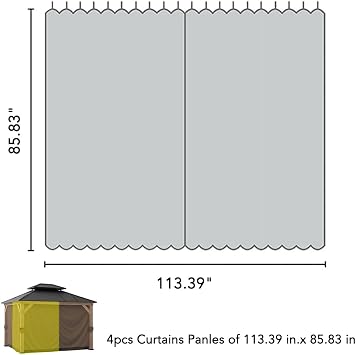 SUNJOY Replacement Gazebo Curtains Panles,Water-Resistant Privacy Curtain, 4-Panel Screen Walls for Sunjoy 10 x 12 ft Gazebo, Patio & Backyard Protection