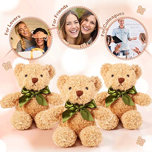 Hydren 12 Pieces Bears Stuffed Animals Soft Plush Toy Bears With Ribbon Bow For Birthday Valentine's Day Baby Shower Bear Party Favor (Light Brown, 10 Inch) #TOP3