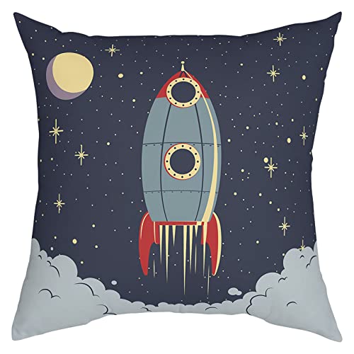 T&H XHome Rocket Throw Pillow Covers Kids Throw Pillowcase Outer Space Space Exploration Spaceship Sofa Bedroom Soft Decorative Square Pillow Cover Cushion Case for Boys Girls Birthday (18in x 18in)
