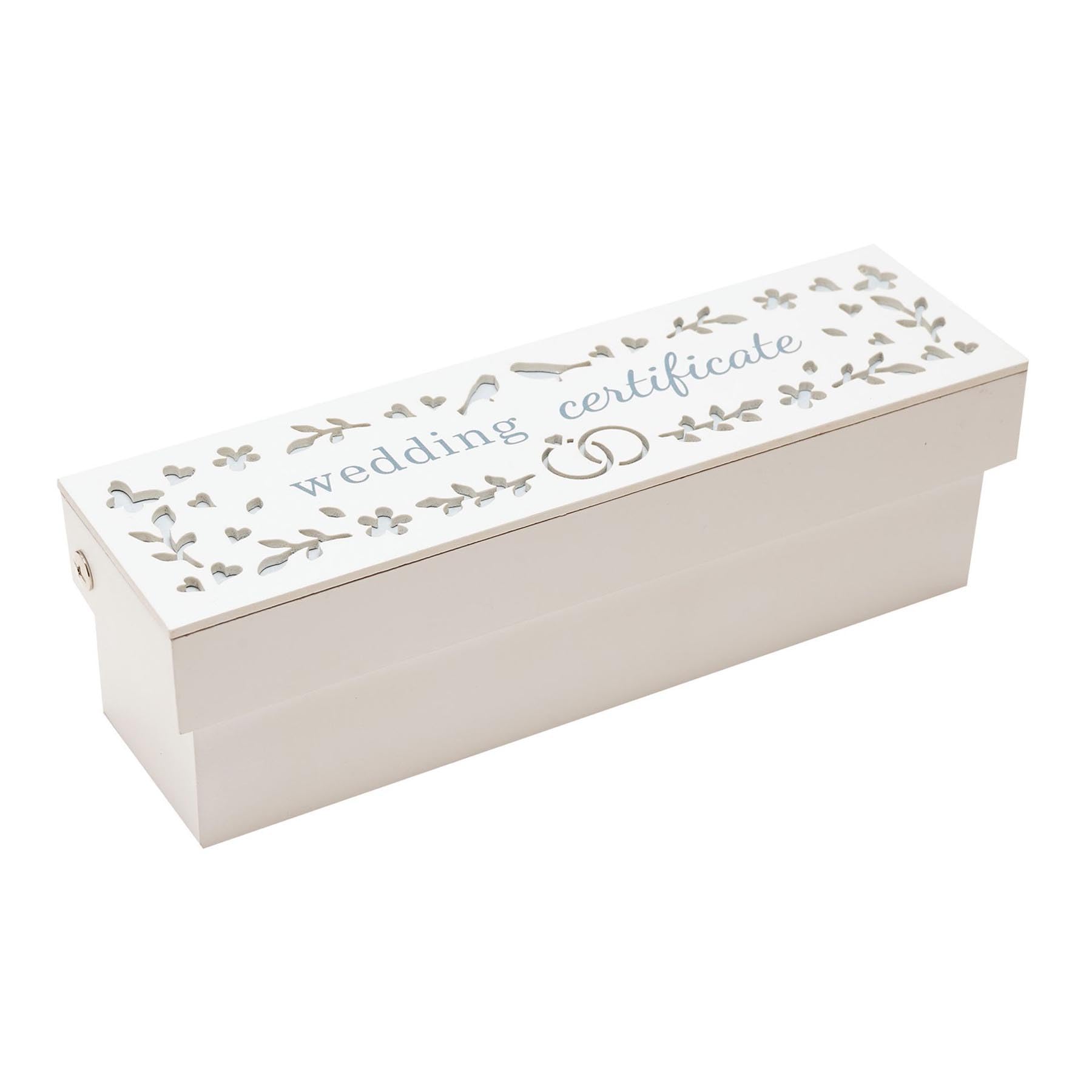 Widdop and Co Wedding Certificate Holder Wooden with Die Cut Hinged Lid Keepsake Box