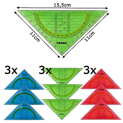 My-goodbuy24 Geometriedreieck - 12 Stück - Flexibles Material - bruchsicher - transparent - Geodreieck für Schule und Büro - farbig (12 x Mix Bunt)