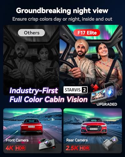 Image of REDTIGER F17 Elite [2026 Edition] 4K 3 Channel Dash Cam, Triple STARVIS 2 Sensor(IMX678 /675 /662), 4K+2.5K+1080P, Full Night Color, 5.8GHz WiFi 6, GPS, HDR, Touch & Voice Control, 128GB Card Included
