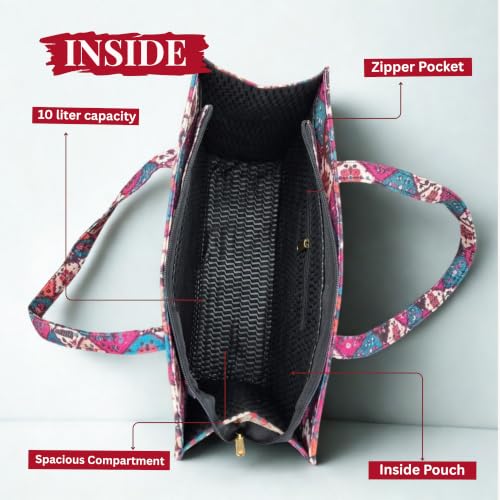 Image of Stylish Jute Tote Bag for Office & Laptop | Large Capacity Shoulder Handbag with Zip Pockets | Lightweight Waterproof Shopper Tote for Work, College, Shopping & Gift for Women