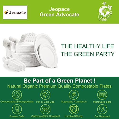 Paper Plates Set 250Pcs,Eco Paper Plates For Party,9 Inch And 7 Inch Sugarcane Bagasse Biodegradable Paper Plates,Cornstarch Forks,Knives And Spoons Plates Set For 50 People(White) #TOP3