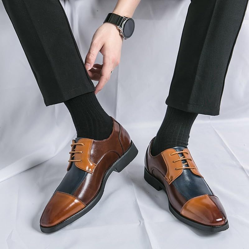 Men's Oxford Shoes with Contrasting Leather Panels and lace-up Design, Men's Business Modern Formal Wedding Classic Leather Shoes3