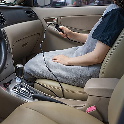 Image of Electric Car Heating Blanket Plush 3 Heat Settings, Auto Shutoff, Washable, 55 X 40, Plugs into Cars 12v and Trucks 24v Outlet, Great for Cold Weather, Tailgating, Emergency Kits, Gray