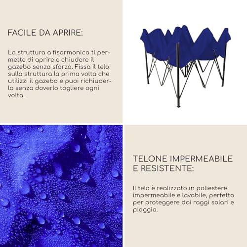 Rebecca Meubels Gazebo Hersluitbaar met 4 Gewichten Blauw Metaal Polyester Zak Tuin Markten Terras 3,1 x 3 x 3 m (Code RE6327) - Afbeelding 6