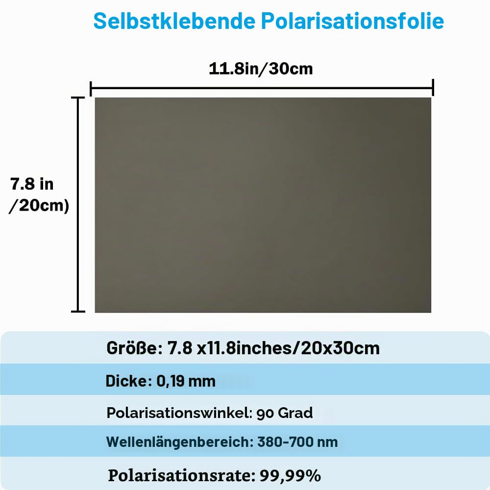 Polarisierte Folie, 2 Stück, 20 x 30 cm, Selbstklebender Polarisationsfilter für Bildungsphysik