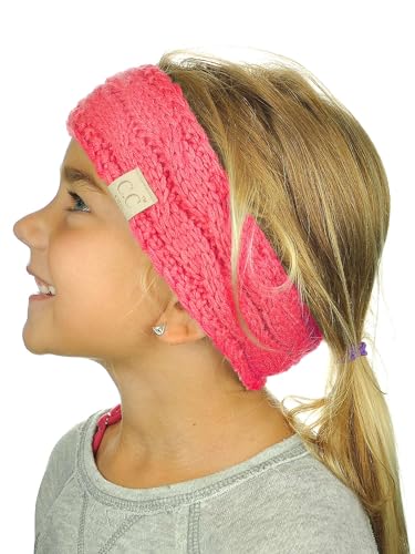 C.C Children's Kids' Winter Warm Cable Knit Fuzzy Lined Ear Warmer Headband Candy Pink